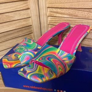 Hot pink multi color sandals.  Wore once size 10 but will fit 8 1/2 or 9    cute